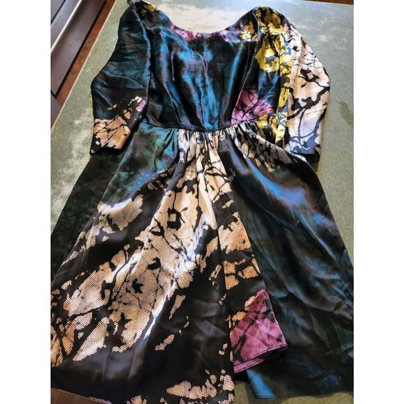 Tibi - Black Silk Sheath Dress w/ Multicolored Graphic Print - Picture 3 of 7